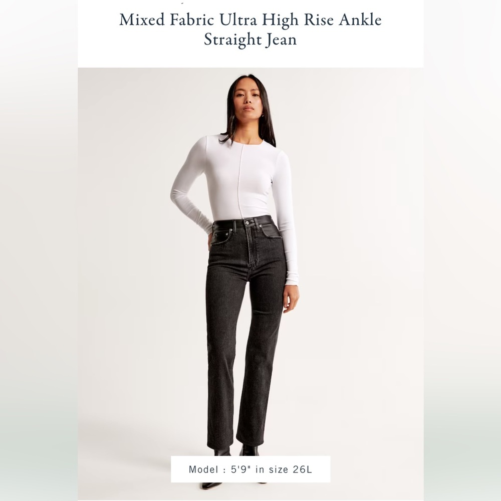 Abercrombie Mixed Fabric Ultra High Rise Ankle Straight Jean in Black